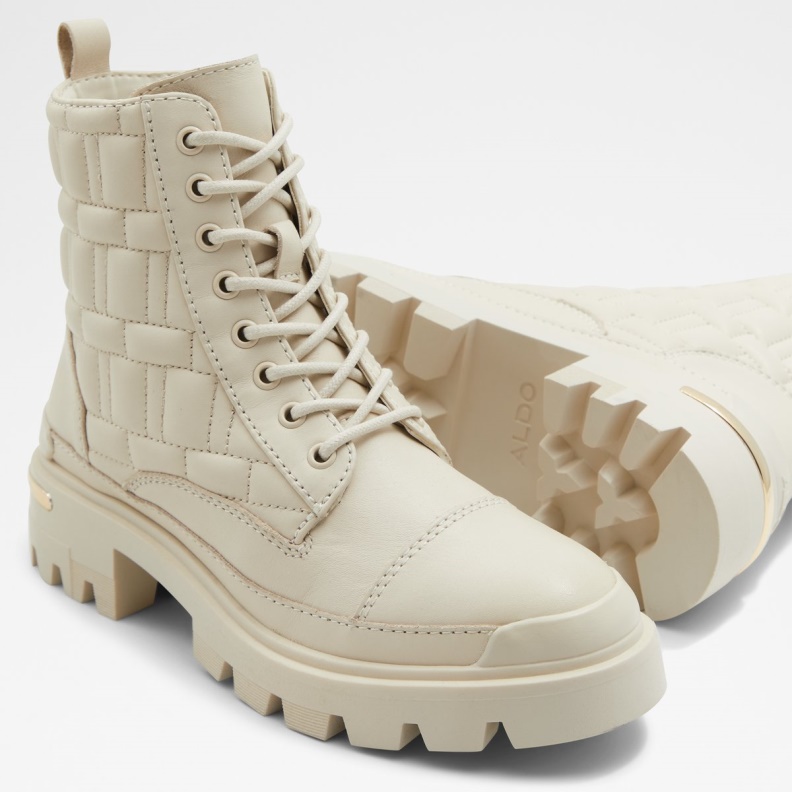 Fashion White Quilt Combat Boots Lug Sole Aldo