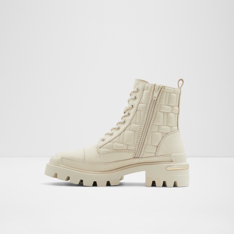 Fashion White Quilt Combat Boots Lug Sole Aldo