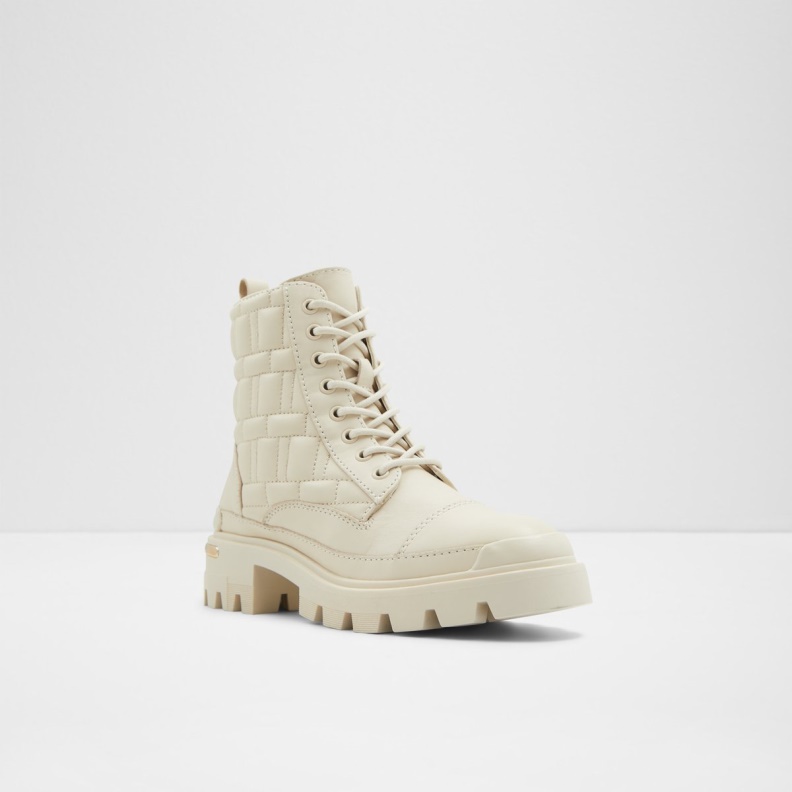 Fashion White Quilt Combat Boots Lug Sole Aldo