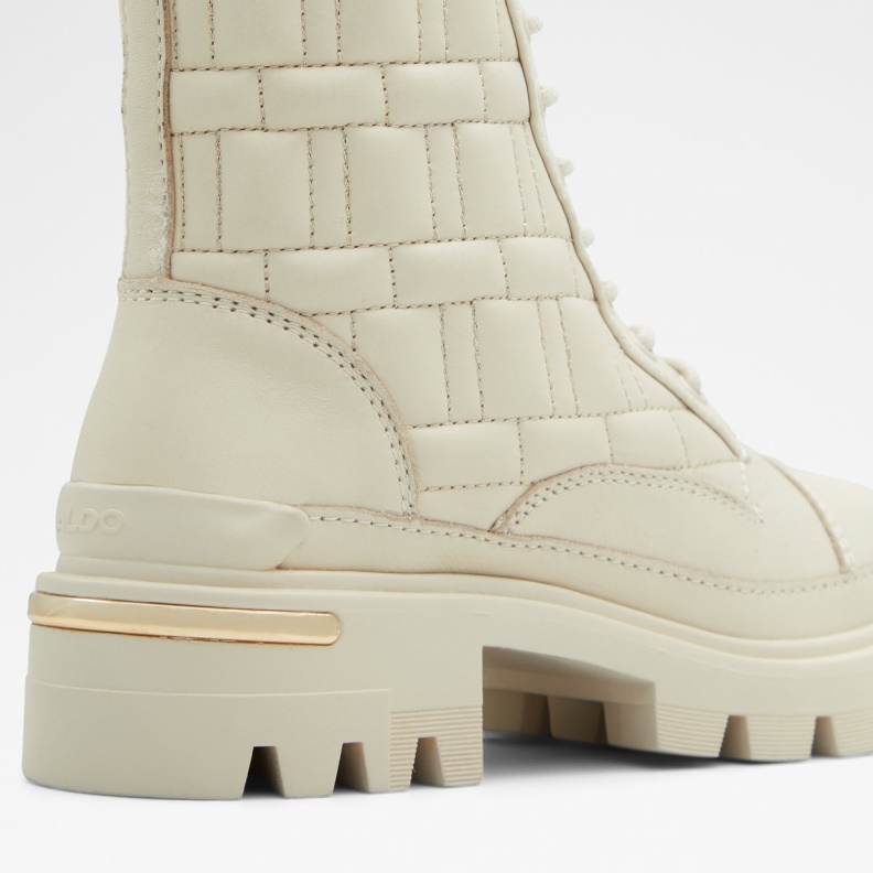 Fashion White Quilt Combat Boots Lug Sole Aldo