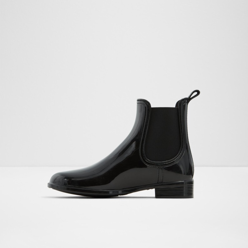 Fashion Black Synthetic Shiny Rain Chelsea Rain Boot Aldo