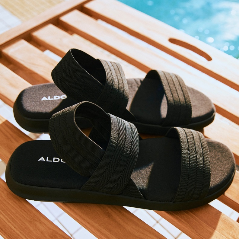 Fashion Aldo Reposa Sling Back Flat Sandal Black Textile Elastic