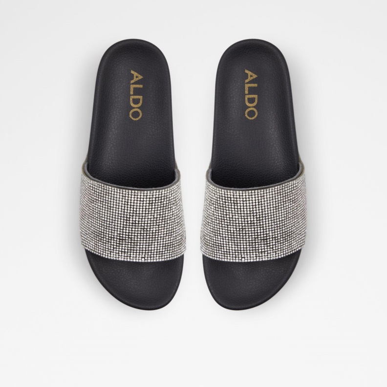 Fashion Aldo Black-Silver Multi Retrograde Flip Flops