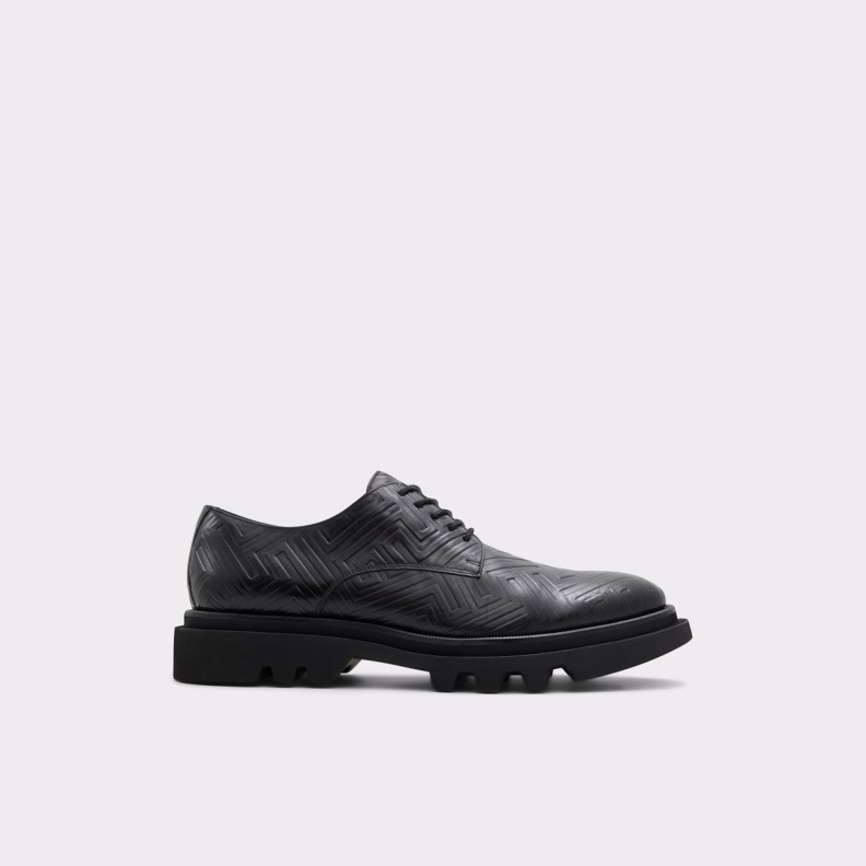 Black Leather Embossed New Arrival Sergei Oxford Shoe Lug Sole Aldo Fashion