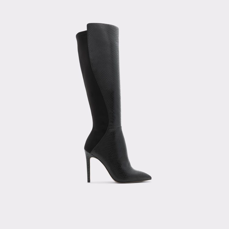 Black Synthetic Snake Fashion Aldo Sophialaan Knee-High Boot Stiletto Heel