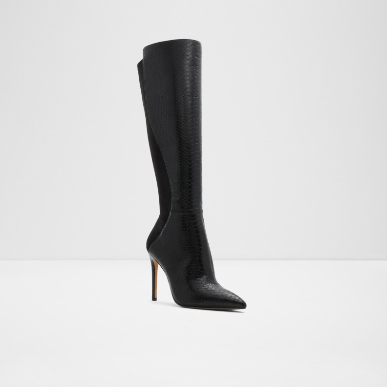 Black Synthetic Snake Fashion Aldo Sophialaan Knee-High Boot Stiletto Heel