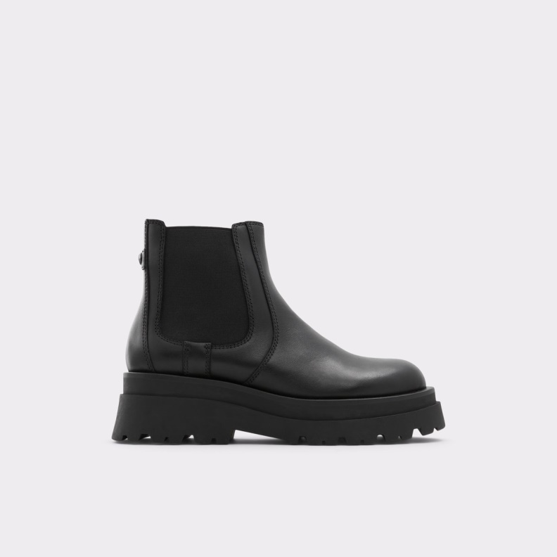 Fashion Black Leather Smooth Aldo Stompd Chelsea Boot Lug Sole