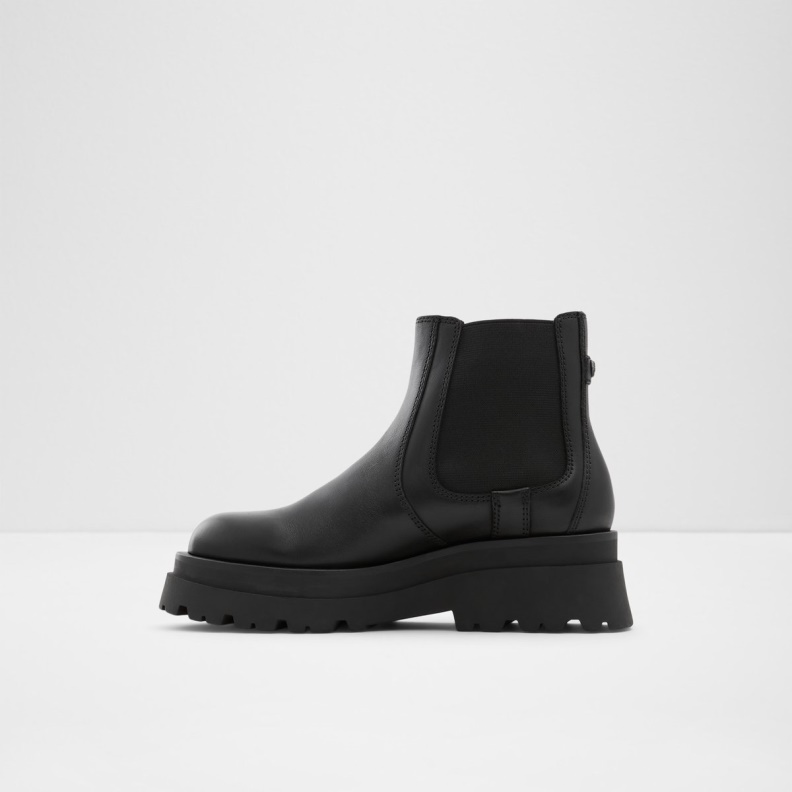 Fashion Black Leather Smooth Aldo Stompd Chelsea Boot Lug Sole