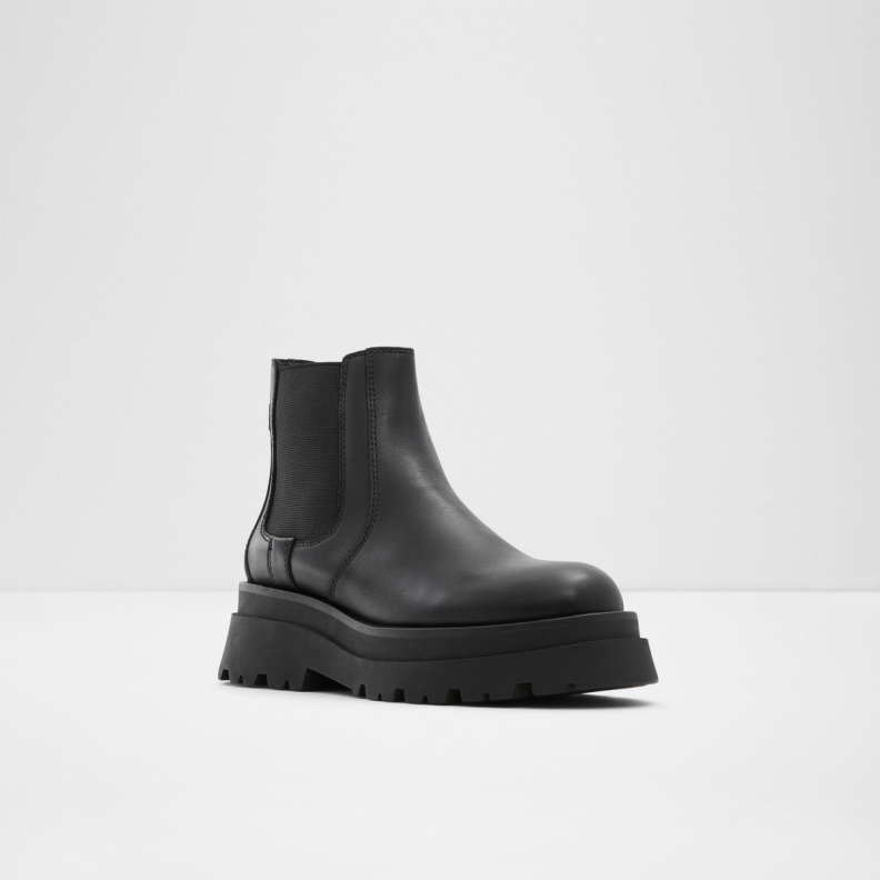 Fashion Black Leather Smooth Aldo Stompd Chelsea Boot Lug Sole
