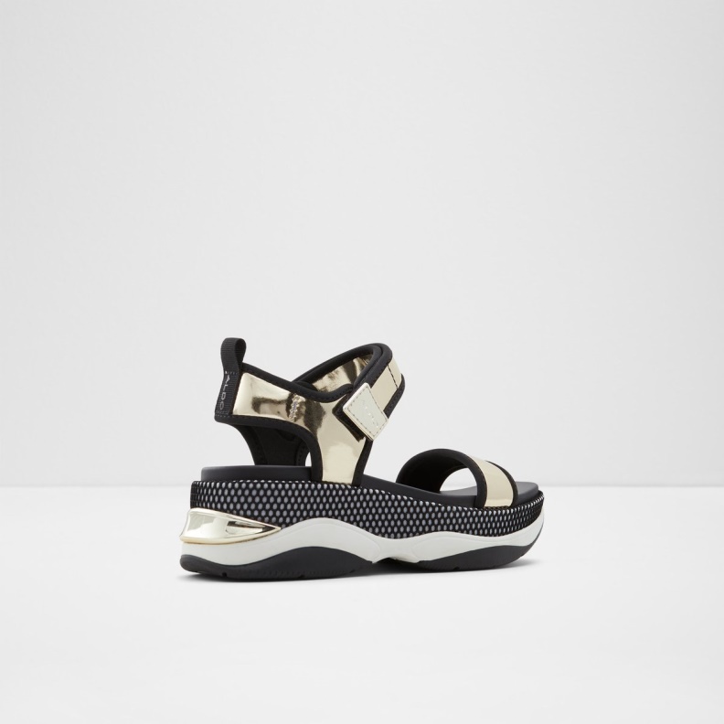 Fashion Aldo Black-Gold Multi Talenagyn Wedge Sandal