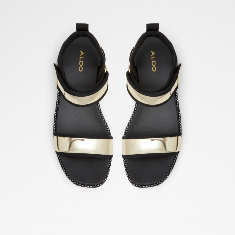 Fashion Aldo Black-Gold Multi Talenagyn Wedge Sandal