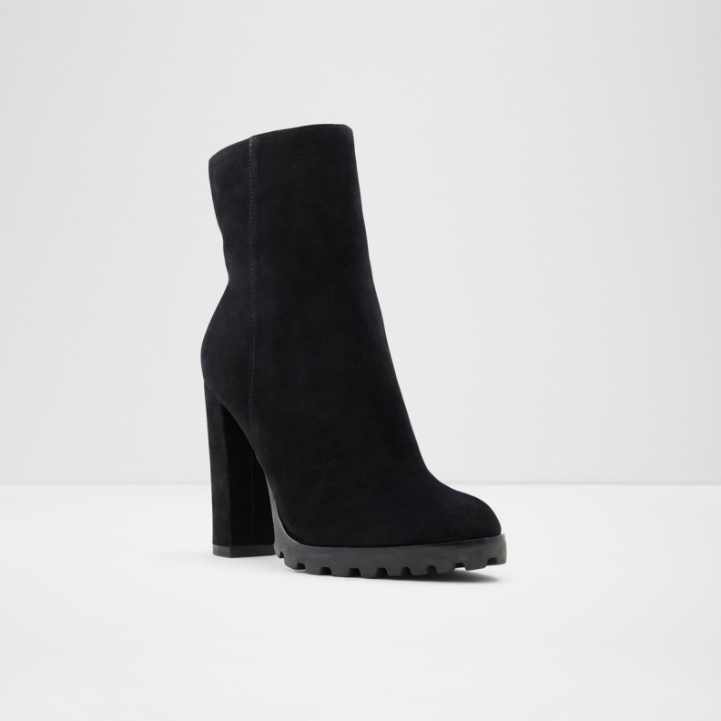 Aldo Black Leather Suede Fashion Tealith Ankle Boot Block Heel