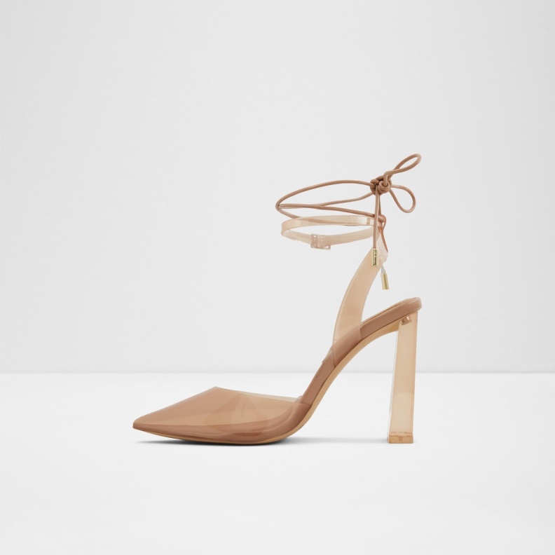 Aldo Fashion Medium Beige Tilah Strappy Heeled Shoe Block Heel
