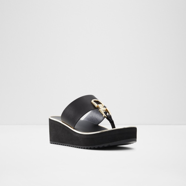 Toea Thong Sandal Wedge Heel Black Aldo Fashion