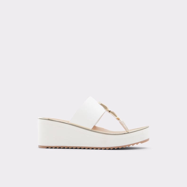 Fashion White Aldo Toea Thong Sandal Wedge Heel