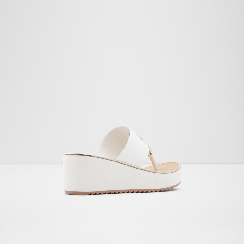 Fashion White Aldo Toea Thong Sandal Wedge Heel