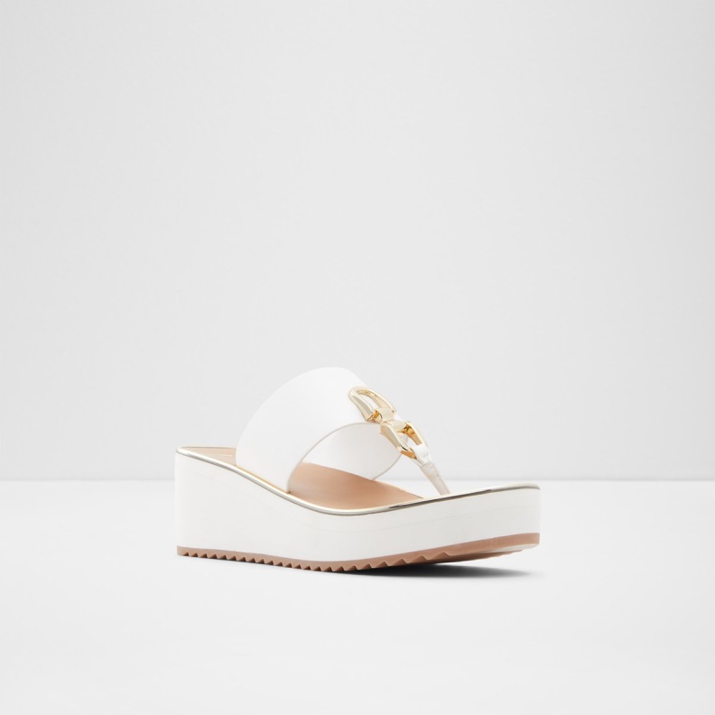 Fashion White Aldo Toea Thong Sandal Wedge Heel
