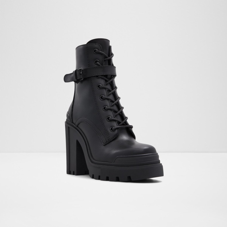 Fashion Aldo Uplift Combat Boots Lug Sole Black Leather Smooth