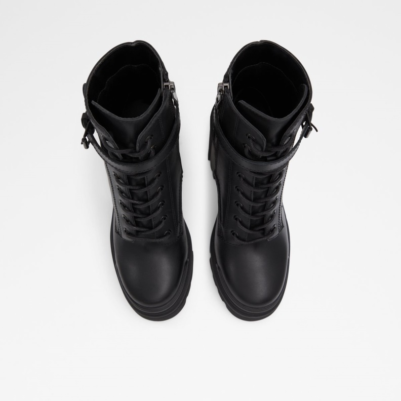 Fashion Aldo Uplift Combat Boots Lug Sole Black Leather Smooth