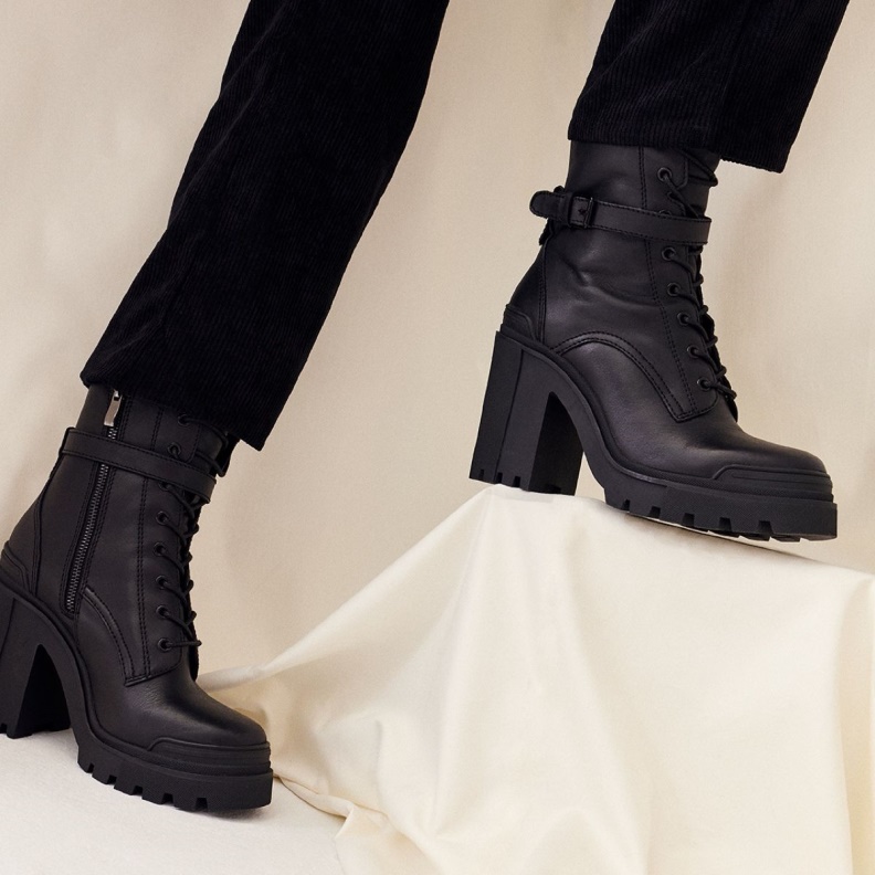 Fashion Aldo Uplift Combat Boots Lug Sole Black Leather Smooth