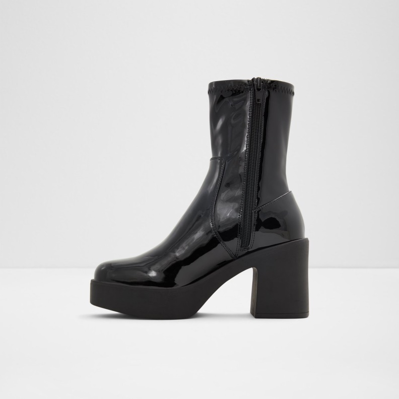 Fashion Black Synthetic Patent Aldo Upstep Ankle Boot