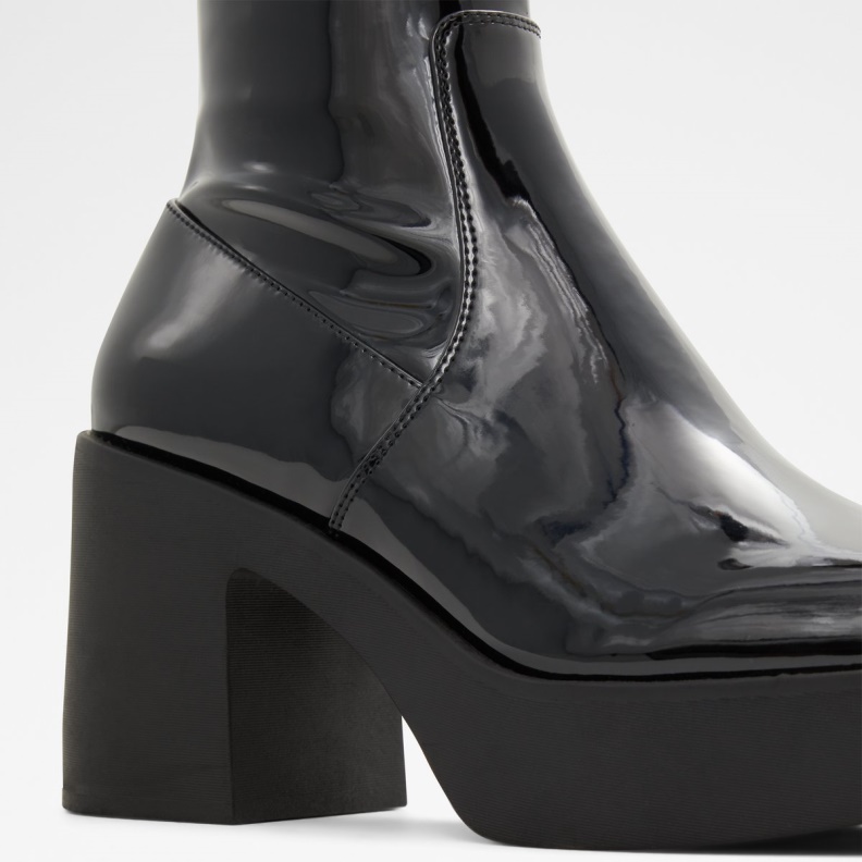 Fashion Black Synthetic Patent Aldo Upstep Ankle Boot