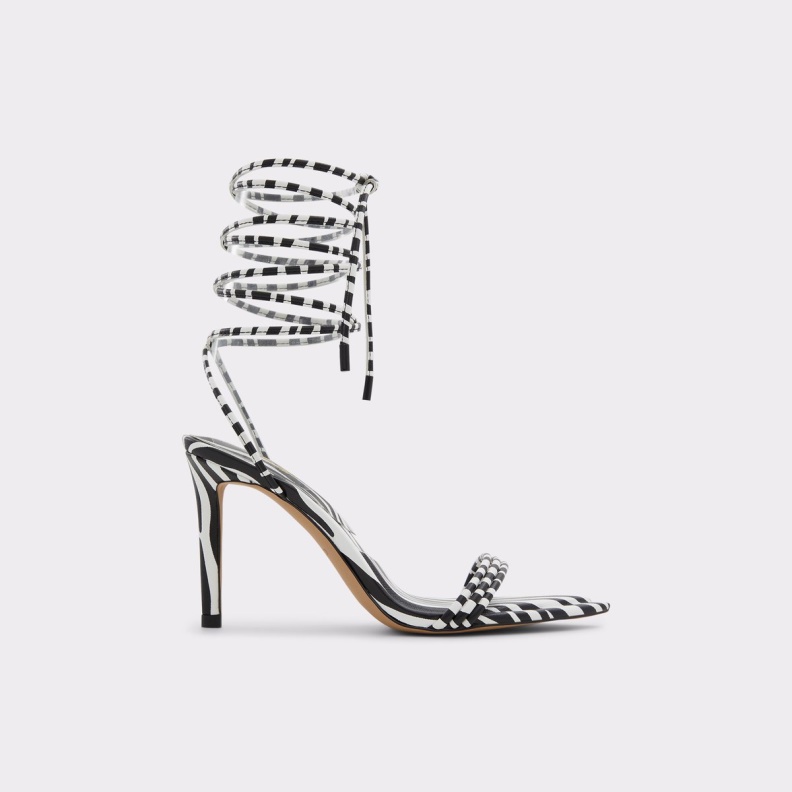 Black-White Fashion Aldo Yberrar Strappy Heeled Sandal Stiletto Heel