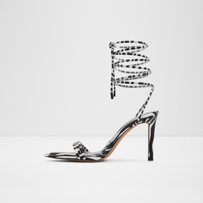 Black-White Fashion Aldo Yberrar Strappy Heeled Sandal Stiletto Heel