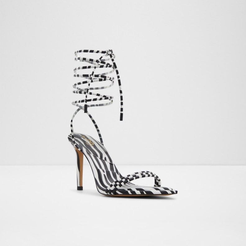 Black-White Fashion Aldo Yberrar Strappy Heeled Sandal Stiletto Heel