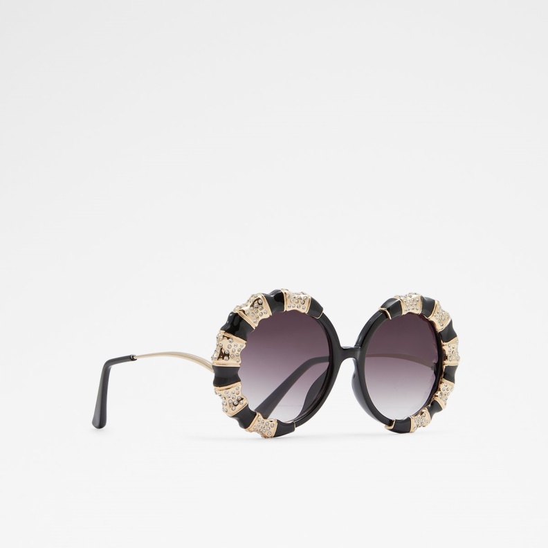Fashion Aldo Black-Gold Multi Zeamas Round Sunglasses