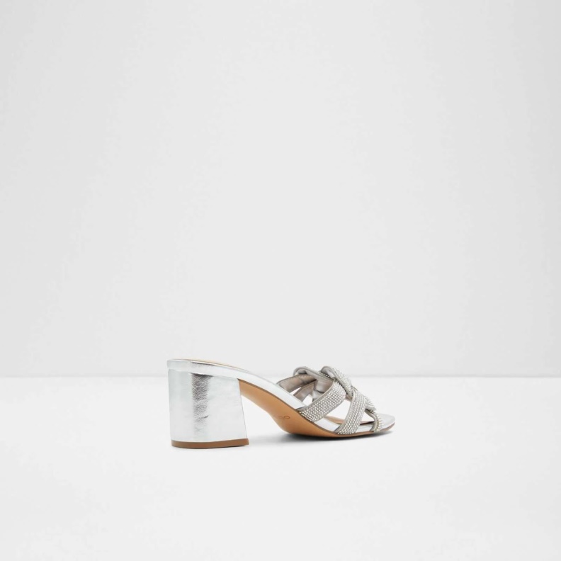 Aldo Grandly Heeled Sandals Slip Ons Silver Fashion