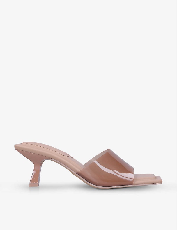 Aldo Fashion Beige Cassilia Kitten-Heel Square-Toe Vinyl And Faux-Leather Mules