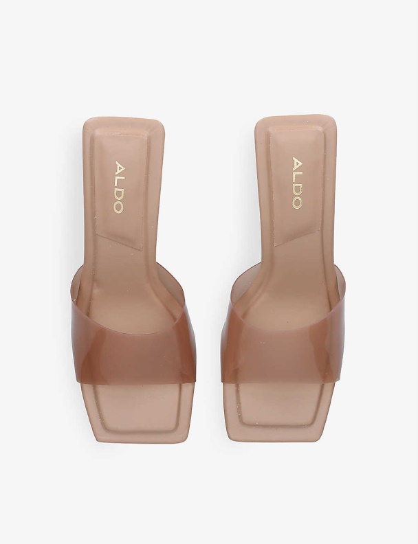 Aldo Fashion Beige Cassilia Kitten-Heel Square-Toe Vinyl And Faux-Leather Mules