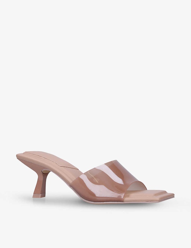 Aldo Fashion Beige Cassilia Kitten-Heel Square-Toe Vinyl And Faux-Leather Mules