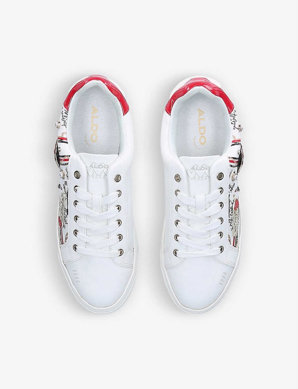 Aldo Fashion Meday Jewel-Encrusted Faux-Leather Trainers White/Comb
