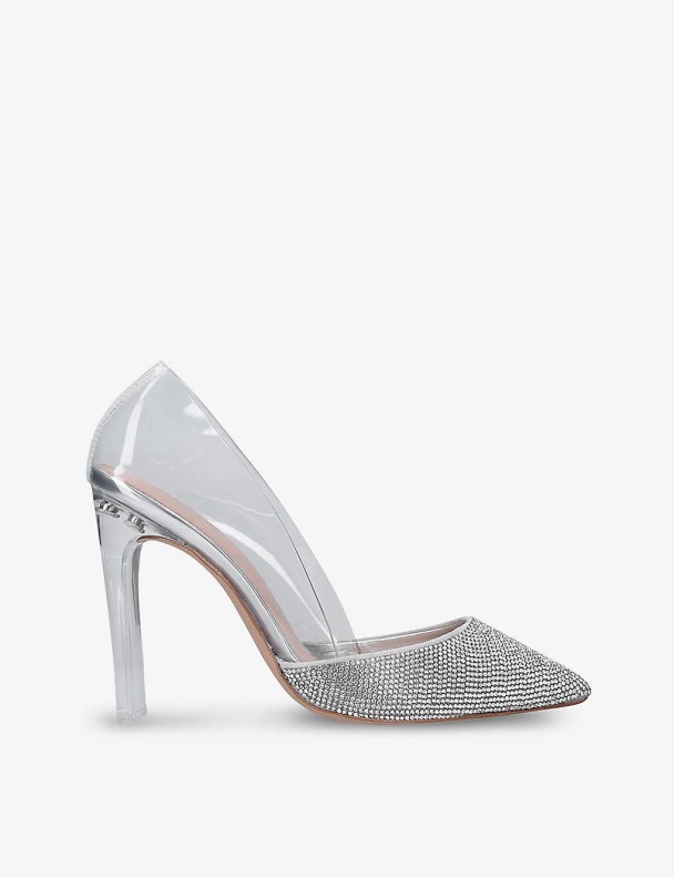 Aldo Violetta Rhinestone-Embellished Perspex Heeled Courts Silver Fashion