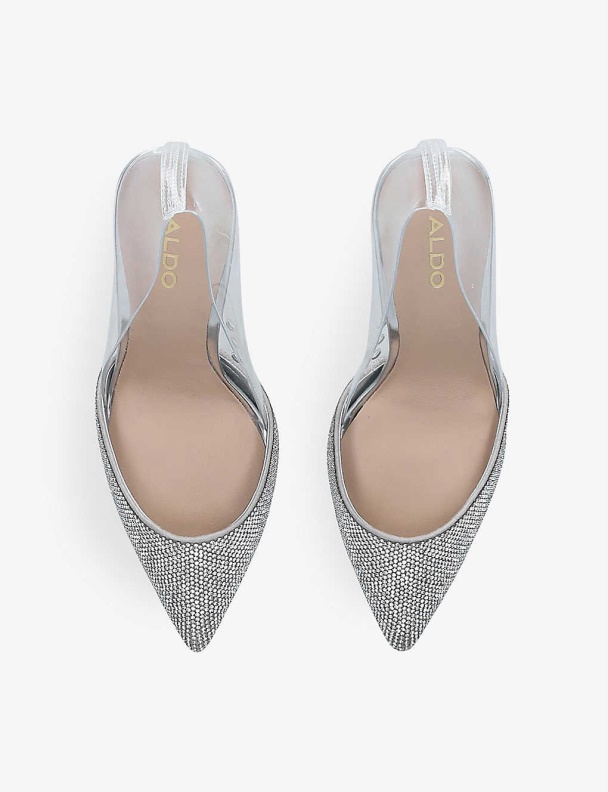 Aldo Violetta Rhinestone-Embellished Perspex Heeled Courts Silver Fashion