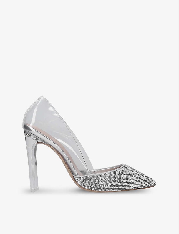 Aldo Violetta Rhinestone-Embellished Perspex Heeled Courts Silver Fashion