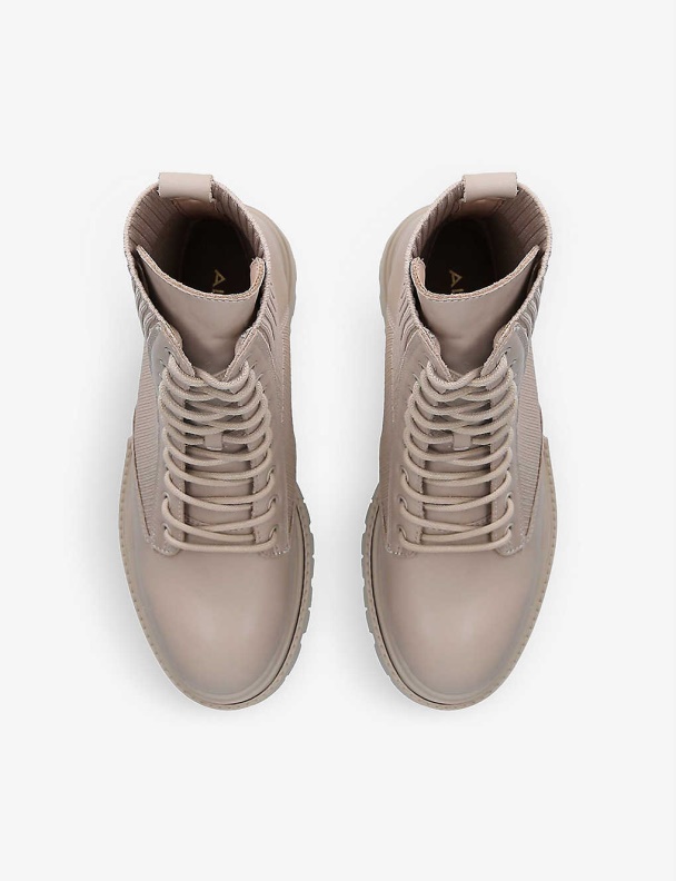 Beige Fashion Aldo Reflow Knitted-Panel Leather Ankle Boots