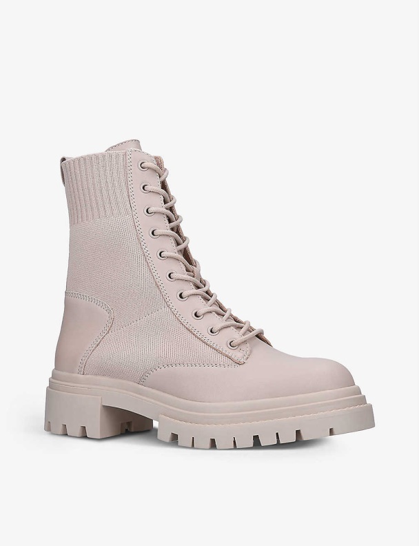 Beige Fashion Aldo Reflow Knitted-Panel Leather Ankle Boots