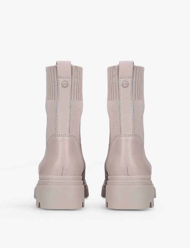 Beige Fashion Aldo Reflow Knitted-Panel Leather Ankle Boots