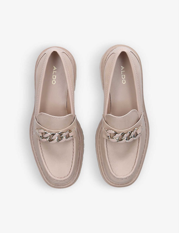 Fashion Beige Aldo Brixton Chain-Detail Chunky-Sole Faux-Leather Loafers