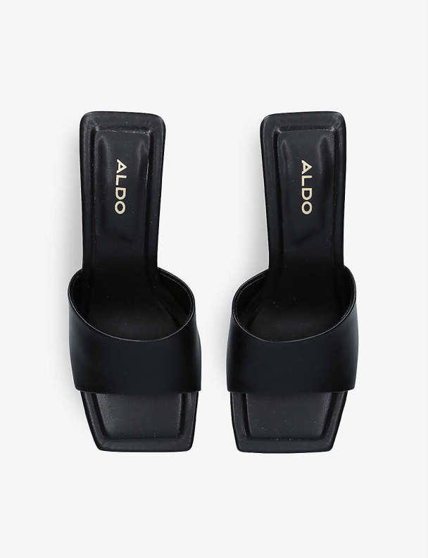 Fashion Black Aldo Cassilia Kitten-Heel Square-Toe Faux-Leather Mules