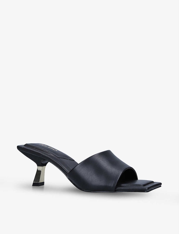 Fashion Black Aldo Cassilia Kitten-Heel Square-Toe Faux-Leather Mules