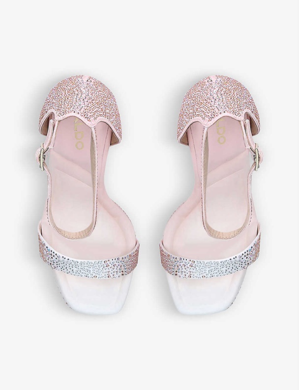Pale Pink Scarlett Rhinestone-Embellished Woven Heeled Sandals Aldo Fashion