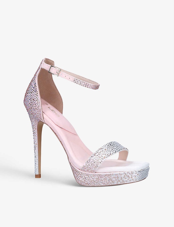 Pale Pink Scarlett Rhinestone-Embellished Woven Heeled Sandals Aldo Fashion
