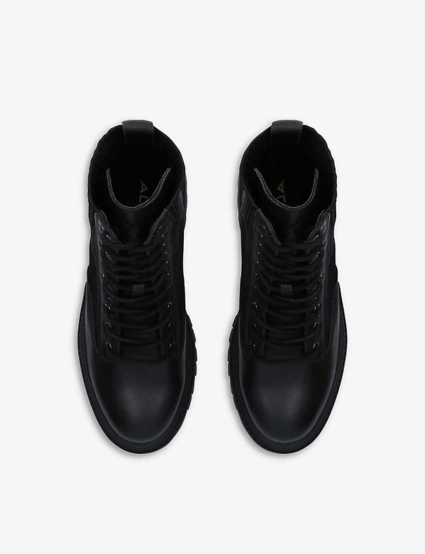 Reflow Knitted-Panel Leather Ankle Boots Fashion Black Aldo