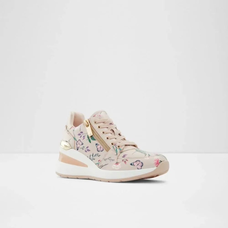 Aldo Adwiwiah Women's Laced-Up Wedge Sneaker Light Pink Fashion