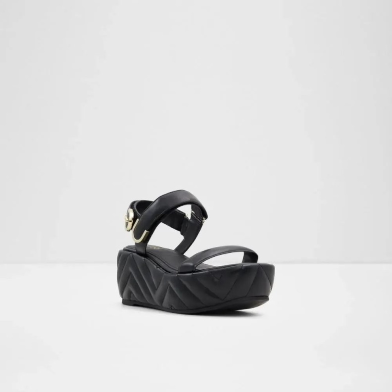 Aldo Eroellan Women's Quilted Wedge Sandal Black Fashion
