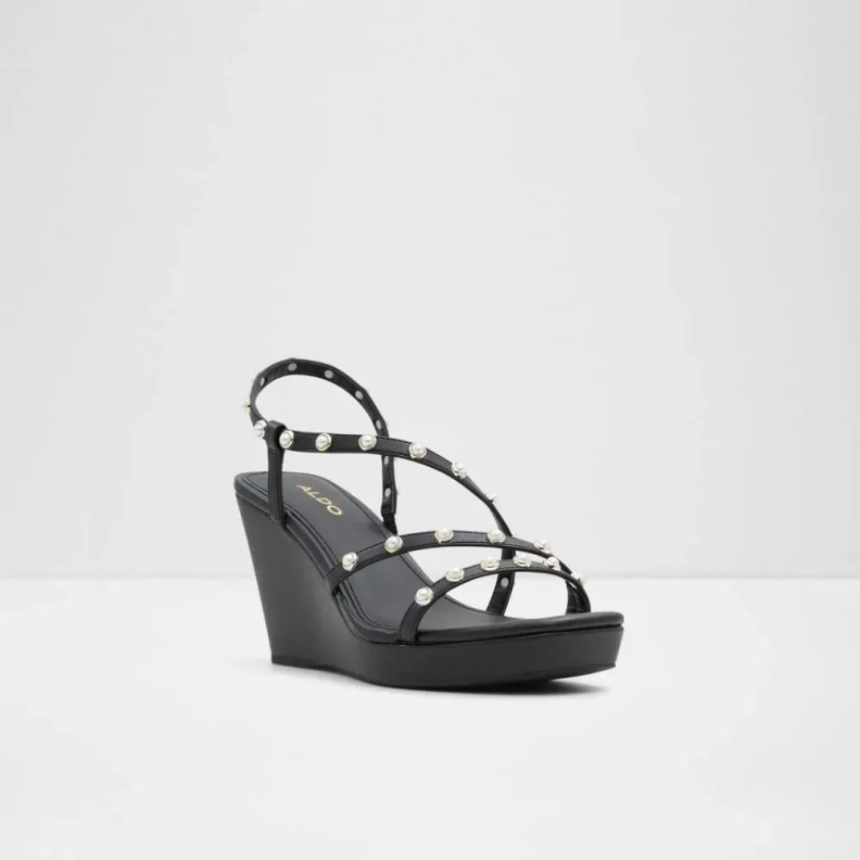 Aldo Fashion Black Grandede Women's Sling Back Wedge Sandal